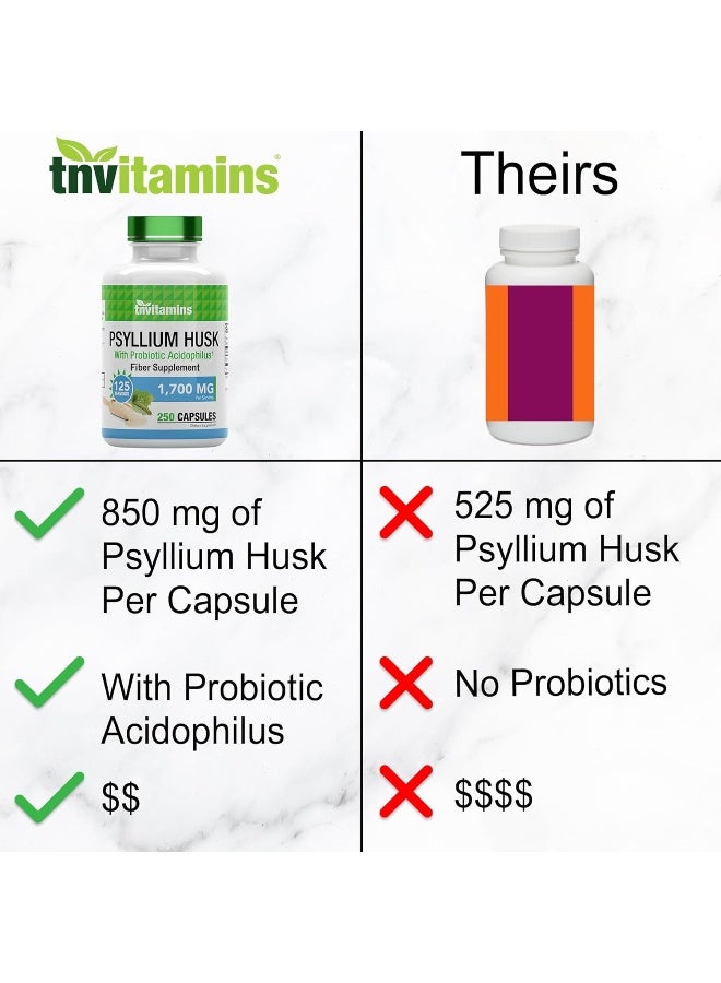tnvitamins Psyllium Husk Capsules | 1700 MG - 250 Capsules | with Probiotic Acidophilus | Extra Strength Soluble & Dietary Fiber Supplement | Supports Digestive Health - Image 3